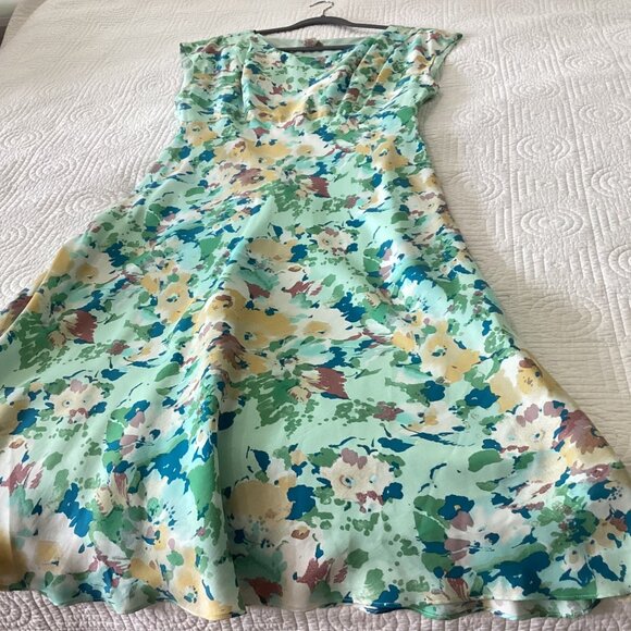 Sundance Floral Midi Dress100% Silk Size P14 In Pastel Green & Multicolor Print - Picture 13 of 16